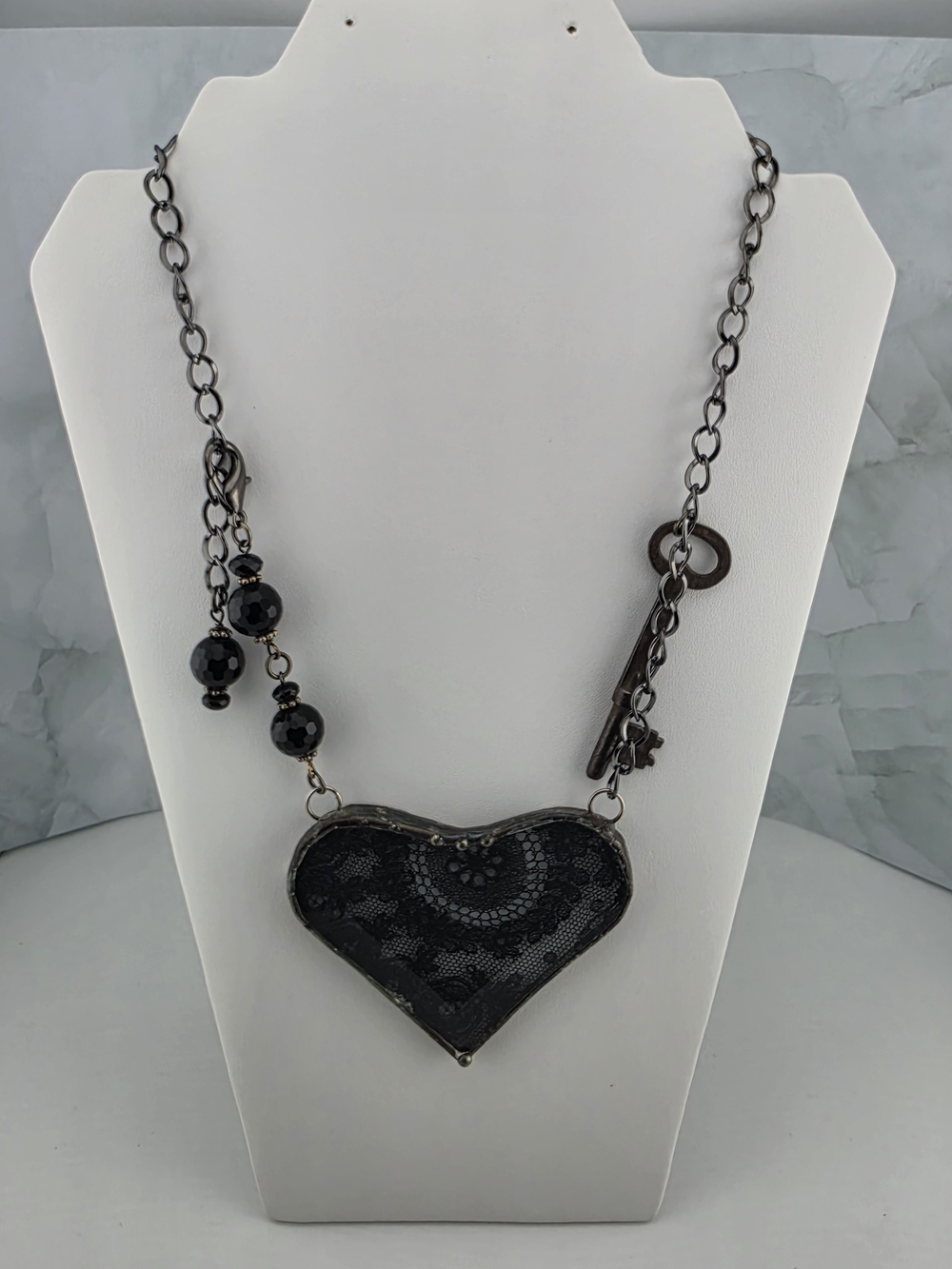 Black Heart Lace Pendant Necklace - Women Jewelry